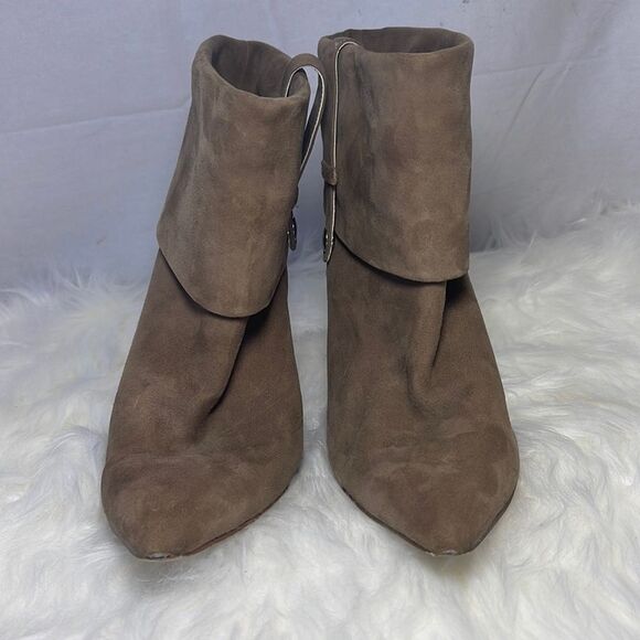 Calvin Klein Bethany Brown Suede Cuffed Stiletto Heeled Booties Sz 7 - Picture 1 of 9